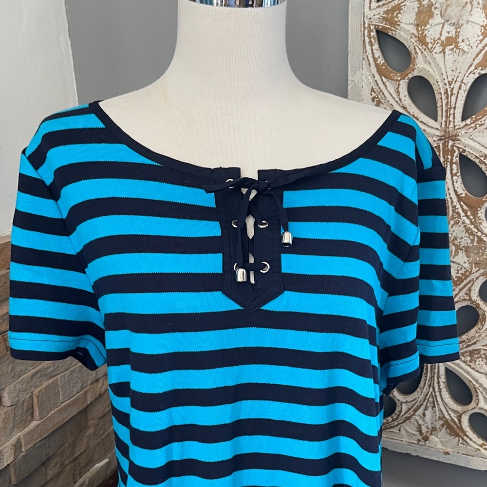 Nautical Striped Lace-Up shirt midi dress - Picture 2 of 6